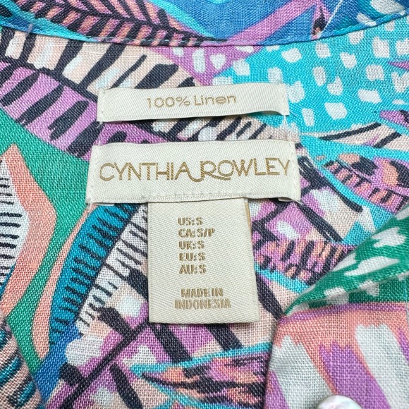Cynthia Rowley | Women | 100% Linen Tropical Cap Sleeve Button Up Shirt | Small - Picture 6 of 10
